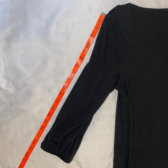 WHBM Pleated Bubble Hem Dress Black Jersey Knit 3/4 Sleeves Scoop Neck Size M - Picture 9 of 11